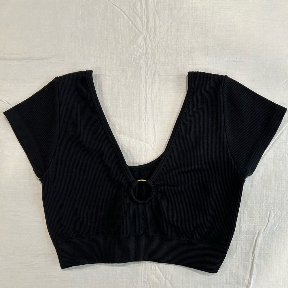 Aerie Black Ribbed Crop Top